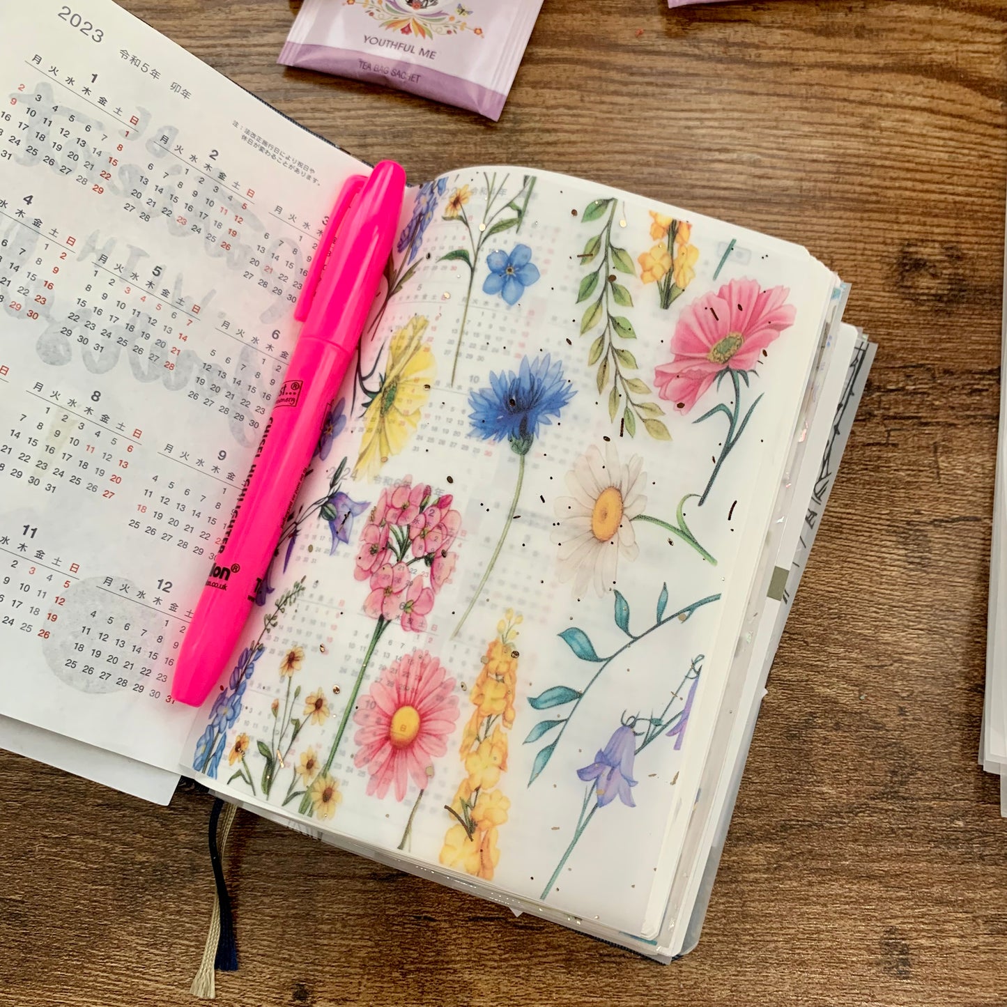 Rose gold Foiled Pretty Botanical Hand Drawn Floral Pattern - Vellum Planner Dashboard - Summer’s walk