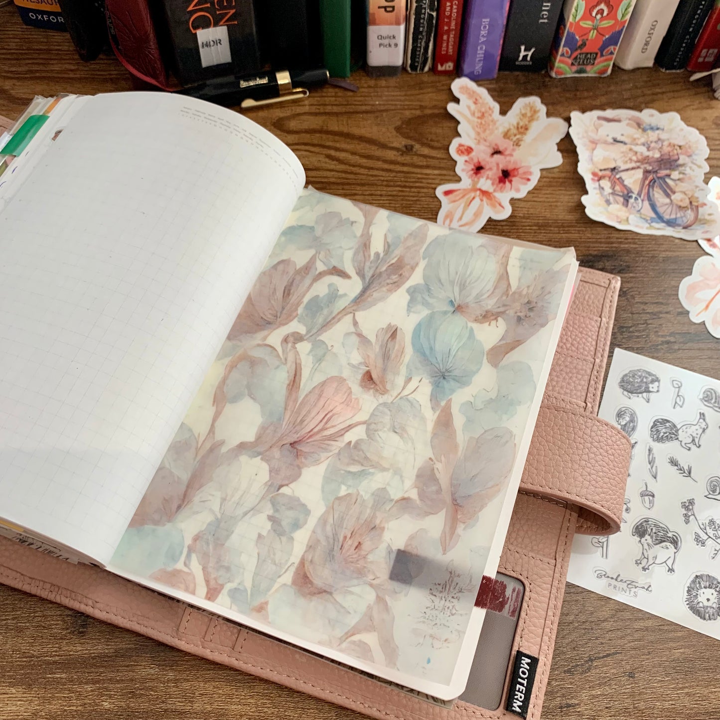 Vintage Oil Painted Blue Florals Vellum Planner Dashboard - Scrapbooking Paper - Emilia