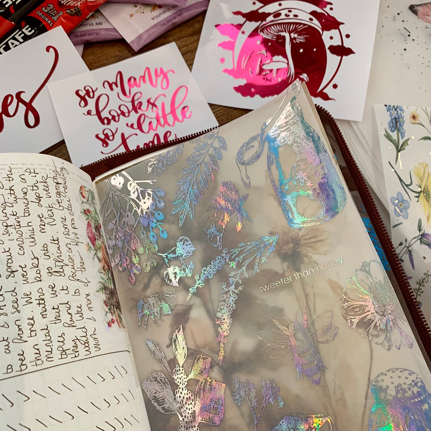 Foiled Botanical Hand Drawn Vintage Bees & Floral Vellum X Acetate Planner Dashboard - Sweeter than Honey II