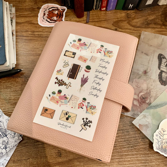 Vintage doodle Transparent watercolor Sticker Sheet - Washi Stickers - Pen Pal