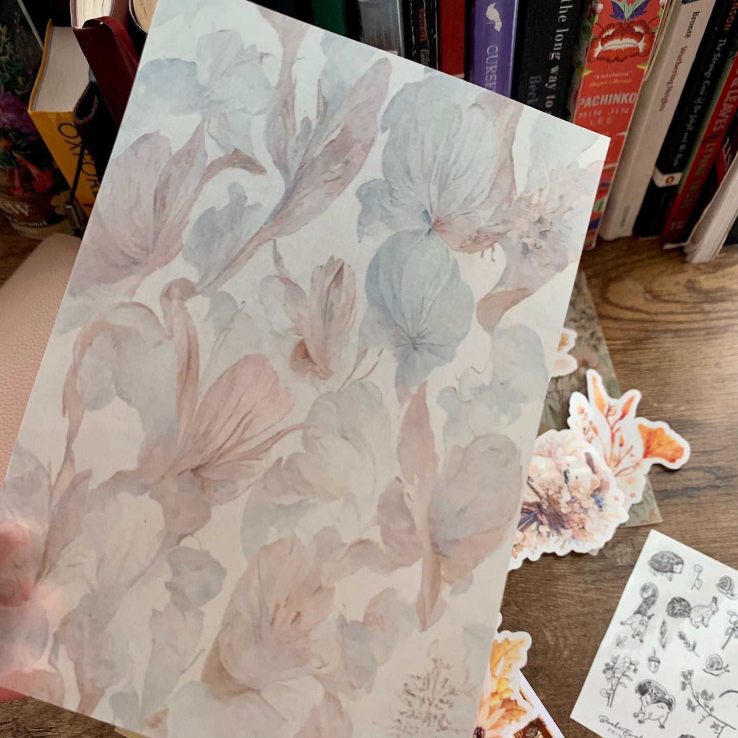 Vintage Oil Painted Blue Florals Vellum Planner Dashboard - Scrapbooking Paper - Emilia