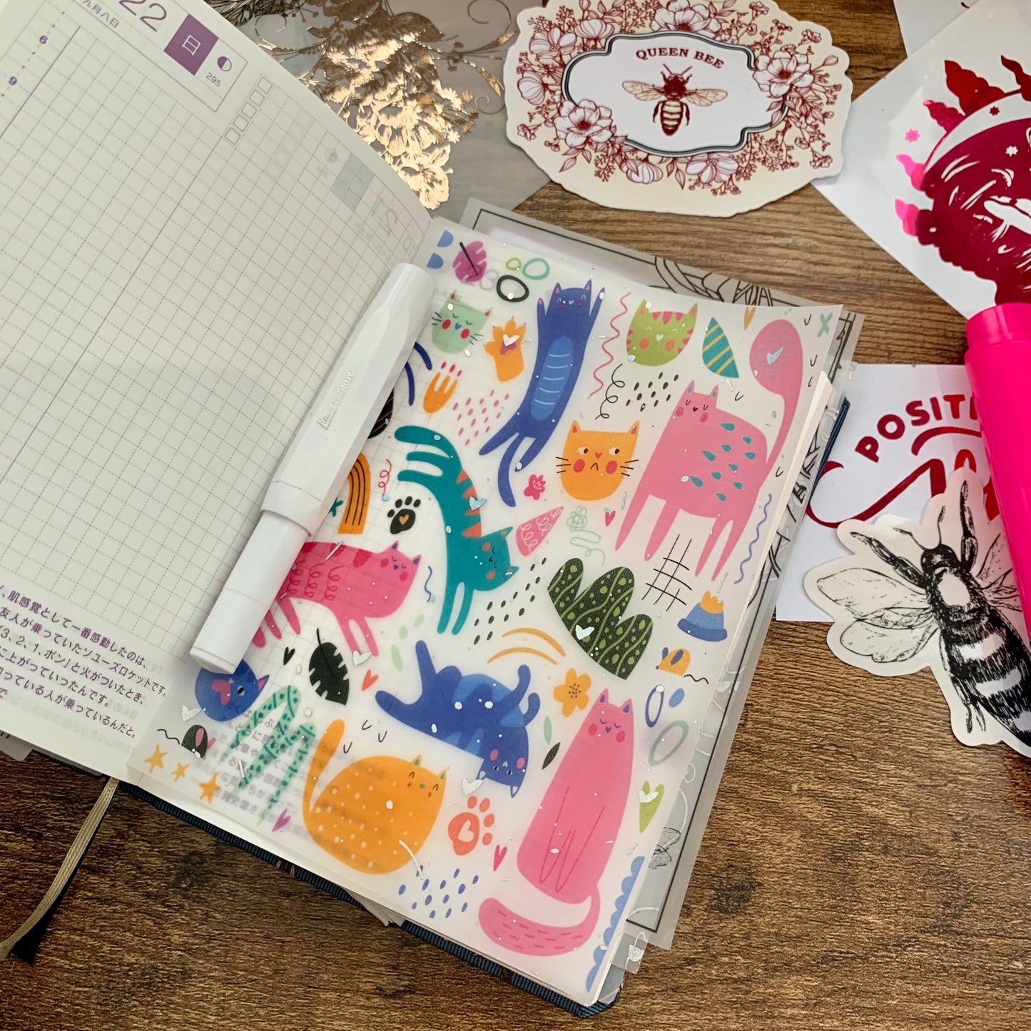 Foiled Vibrant Abstract Cats Vellum Planner Dashboard- The Strange adventures of Kat