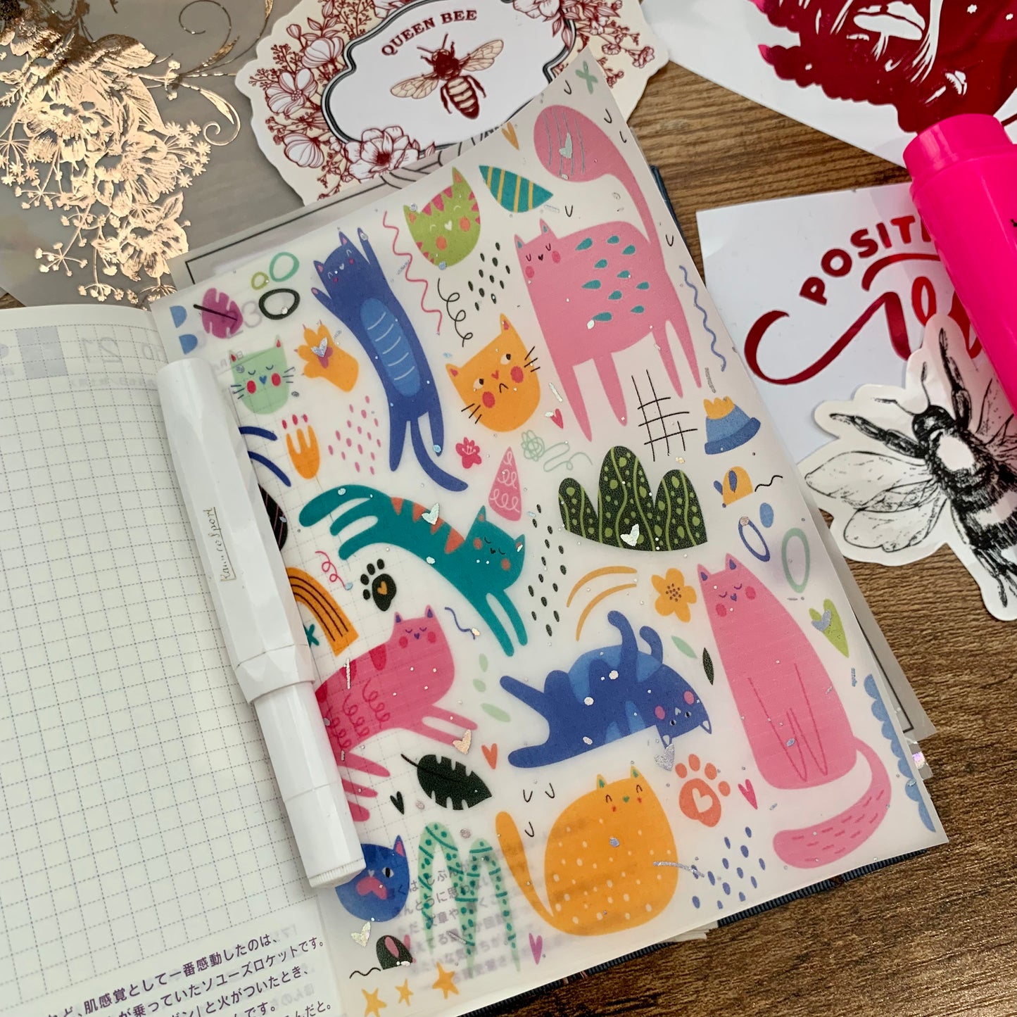 Foiled Vibrant Abstract Cats Vellum Planner Dashboard- The Strange adventures of Kat