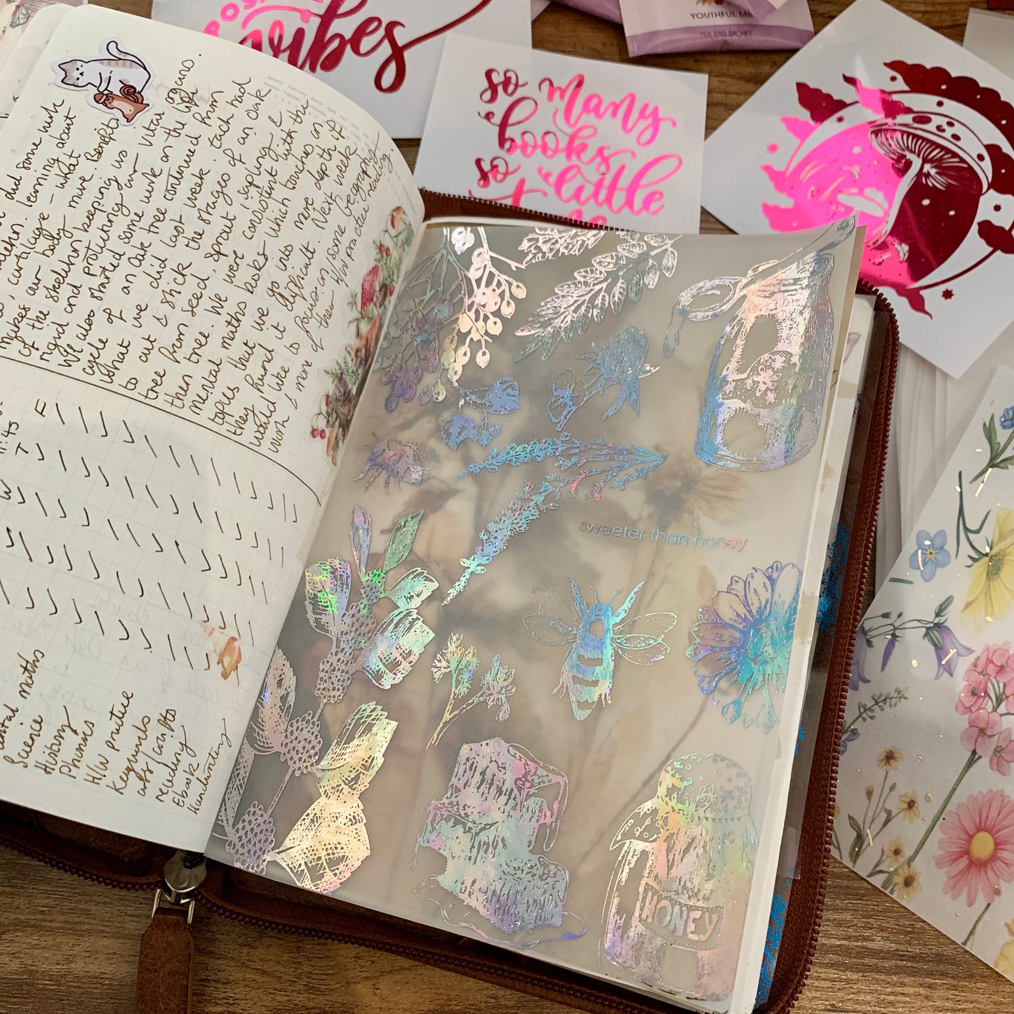 Foiled Botanical Hand Drawn Vintage Bees & Floral Vellum X Acetate Planner Dashboard - Sweeter than Honey II
