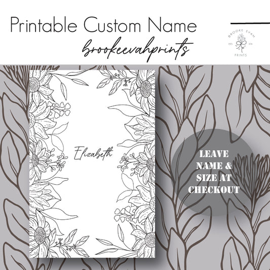 PRINTABLE Custom Name Dashboard- Elegant Floral