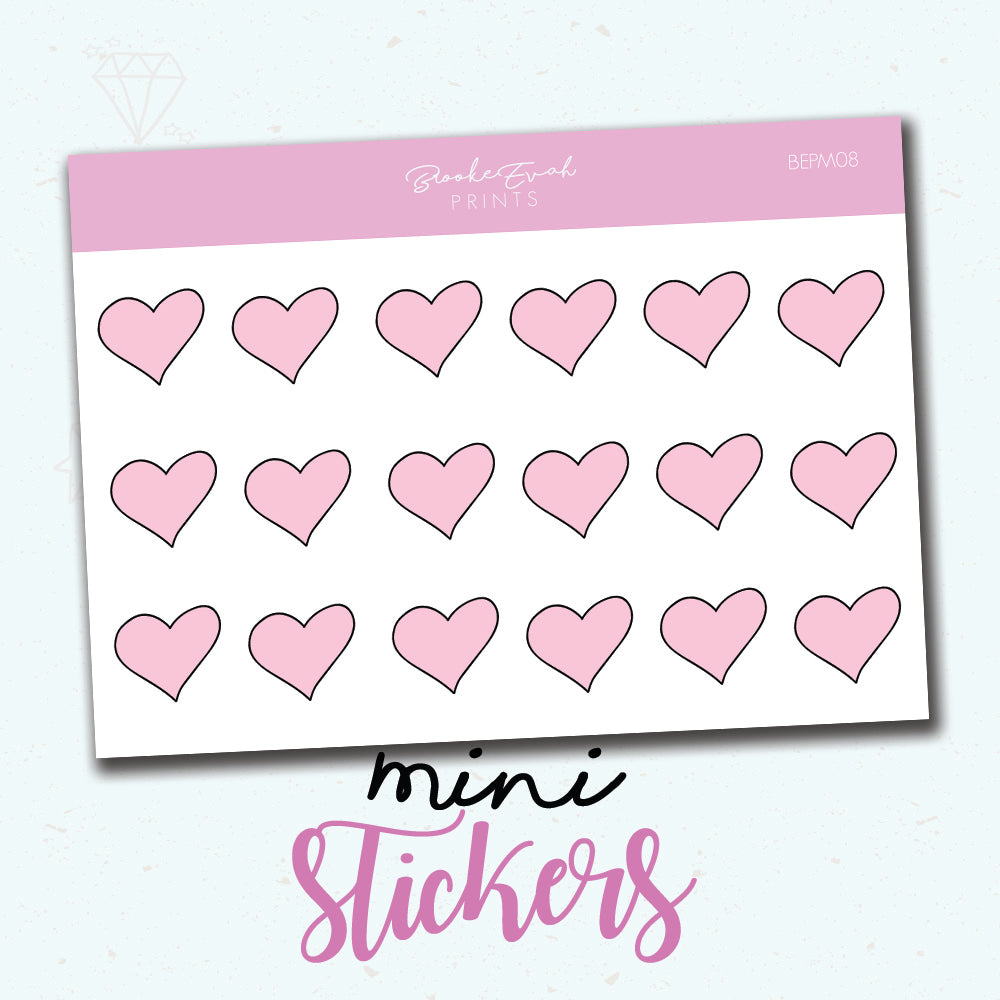 Mini Pink Heart Stickers - BEPM08 - BrookeEvahPrints