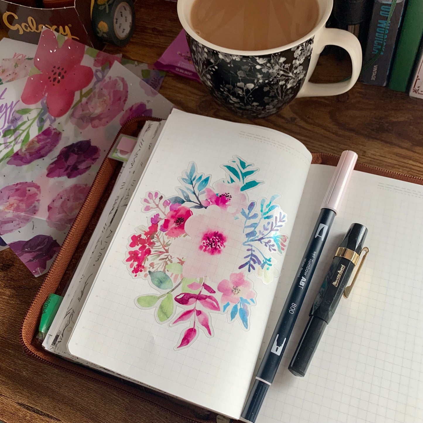 Large Clear Pink & Purple Flowers Sticker Flake - Gladys
