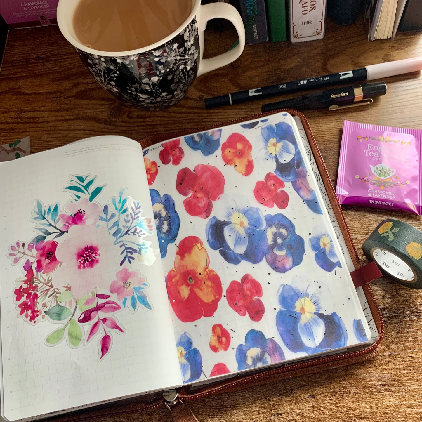 Red & Yellow Watercolour Florals with Silver Foil - Vellum Planner Dashboard - Summer Sun