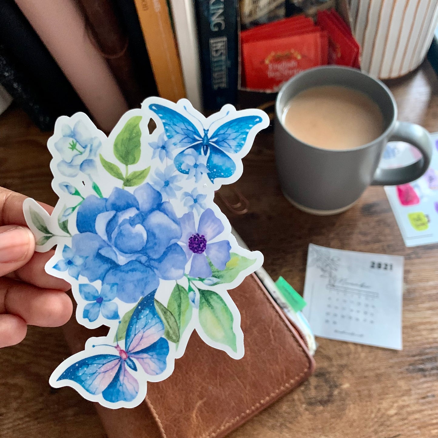 Clear Blue Butterfly & Flowers Sticker Flake - Apricity Collection