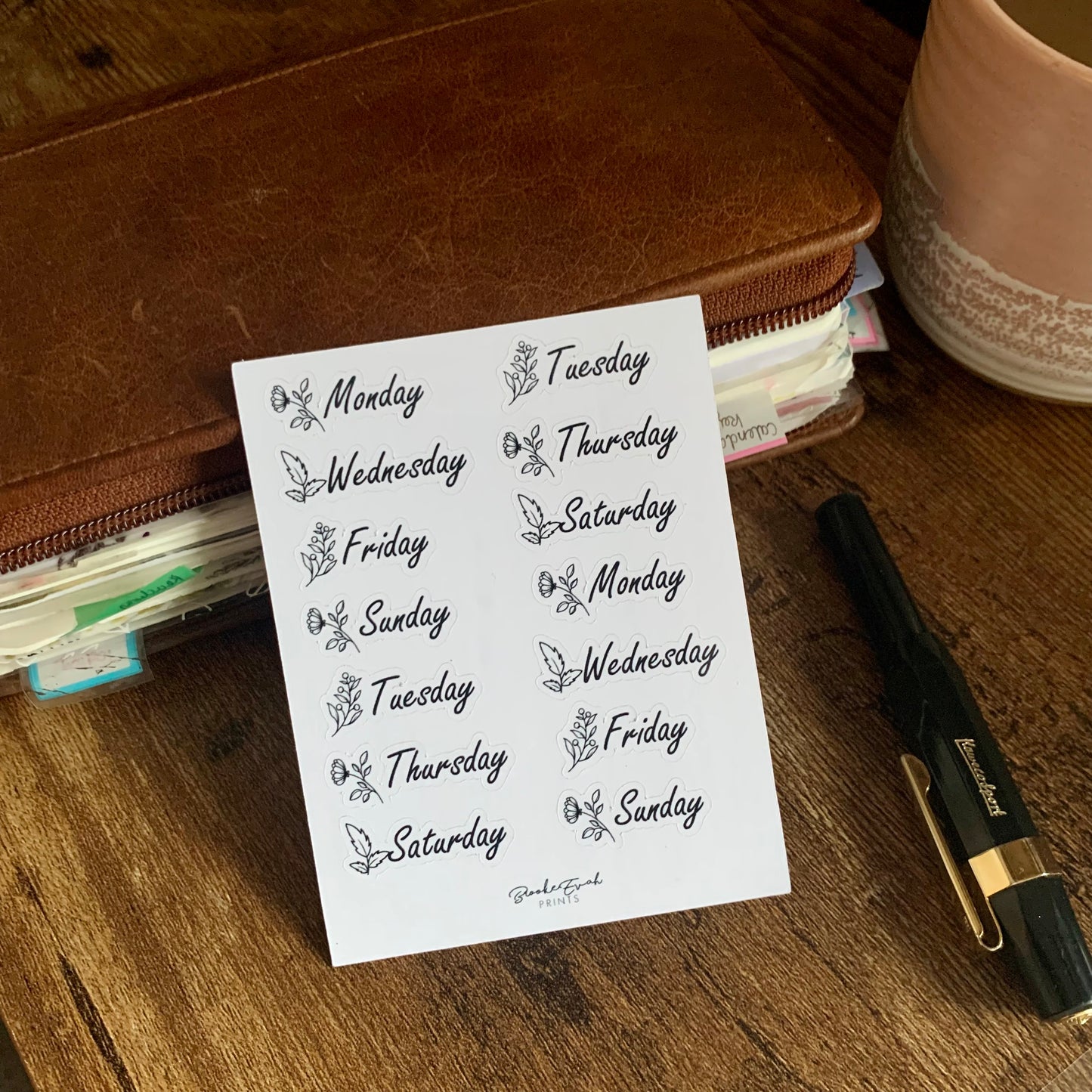Hand drawn Botanical Days of the Week Stickers