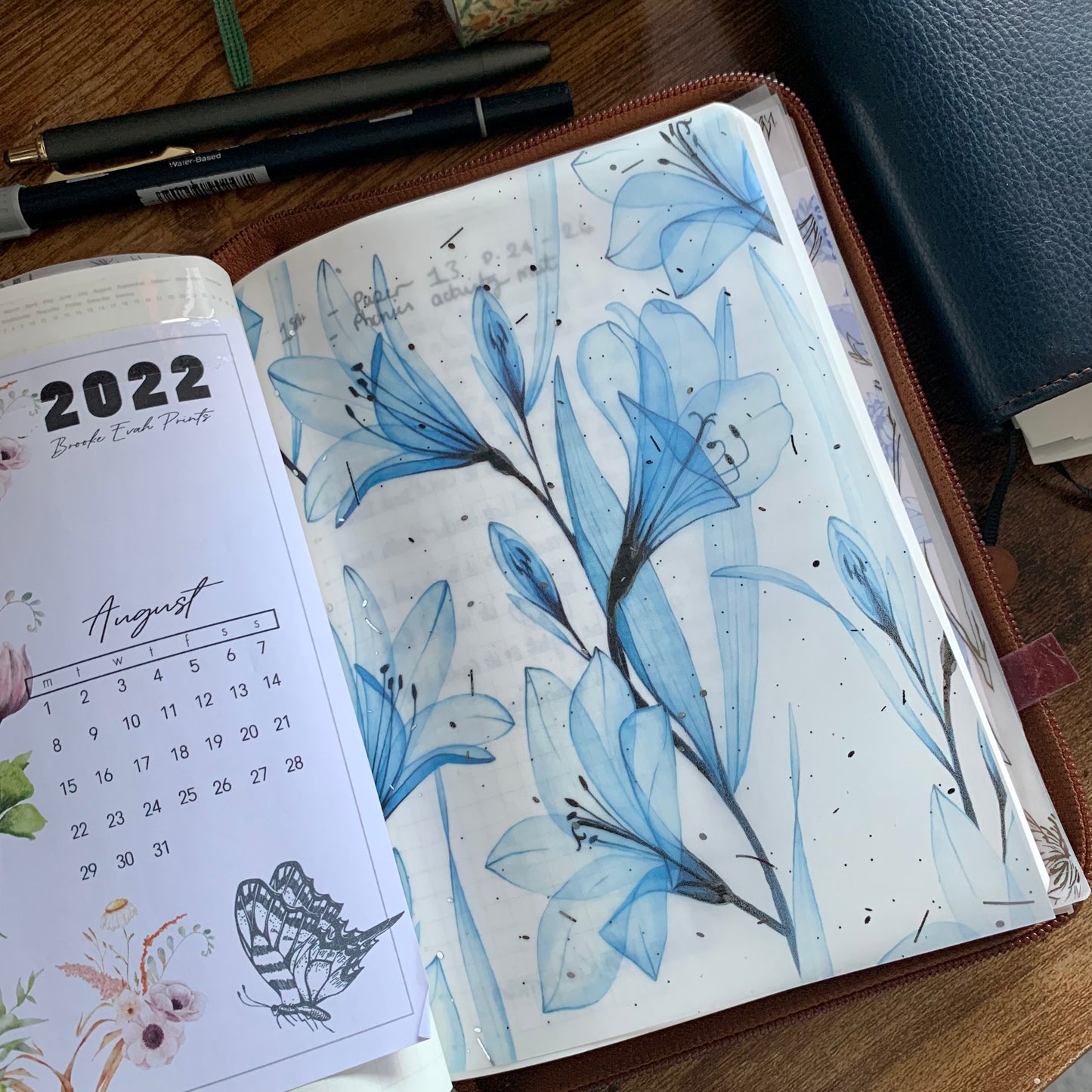 Blue Floral - Vellum Planner Dashboard - Silver Foil - Starling