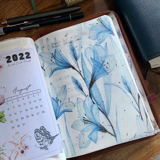 Blue Floral - Vellum Planner Dashboard - Silver Foil - Starling