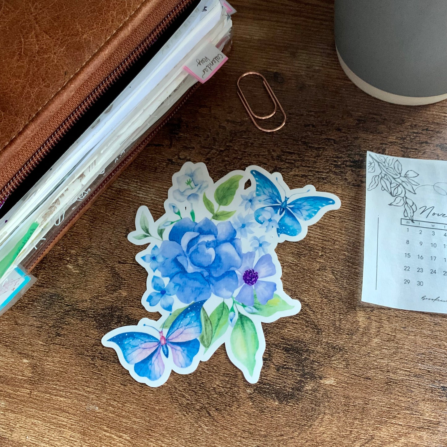 Clear Blue Butterfly & Flowers Sticker Flake - Apricity Collection