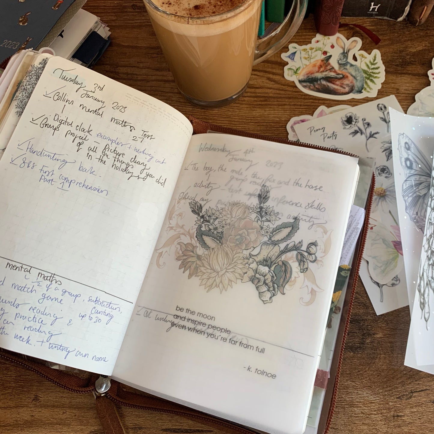 Vintage Inspired Floral quote Vellum Planner Dashboard - Be the Moon