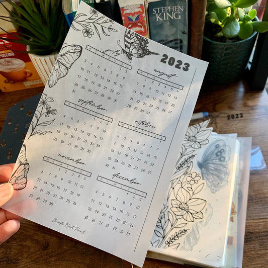 Printed Vellum X Acetate Planner Dashboards - 2023 July - December Calendar -Peekaboo Butterfly