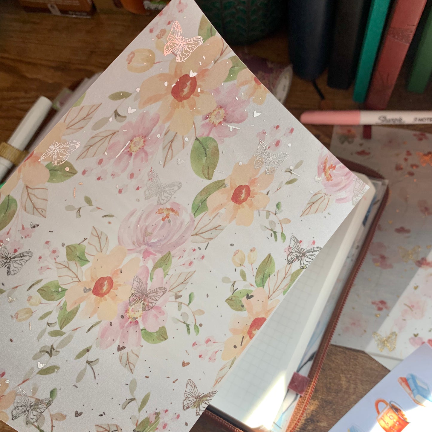 Soft Pink Watercolor florals with Silver Foil Butterflies - Vellum Planner Dashboard - Floral Dust II Collection