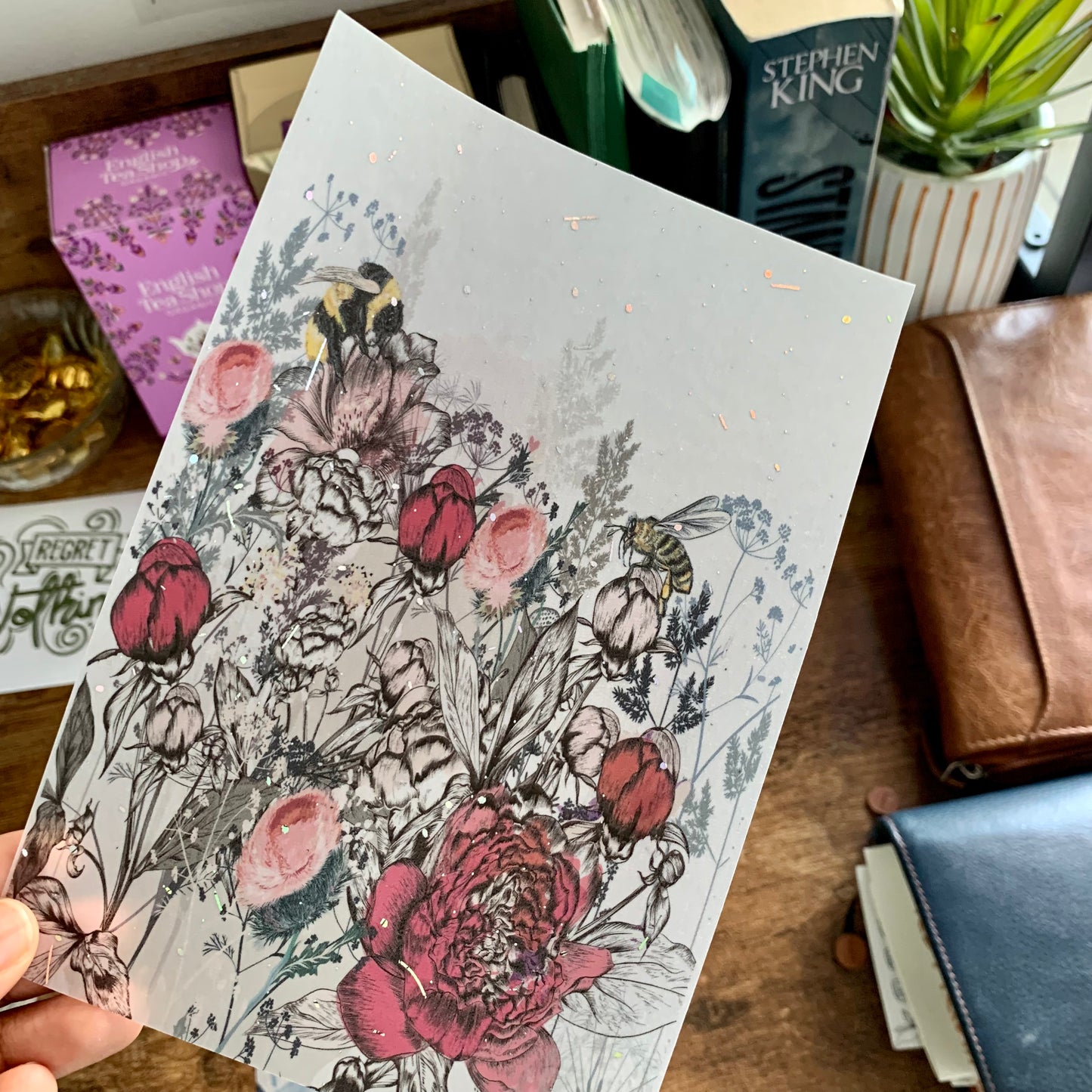 Dark Pink Hand Drawn Floral - Vellum Planner Dashboard - Iridescent Foil - Lavender Heights