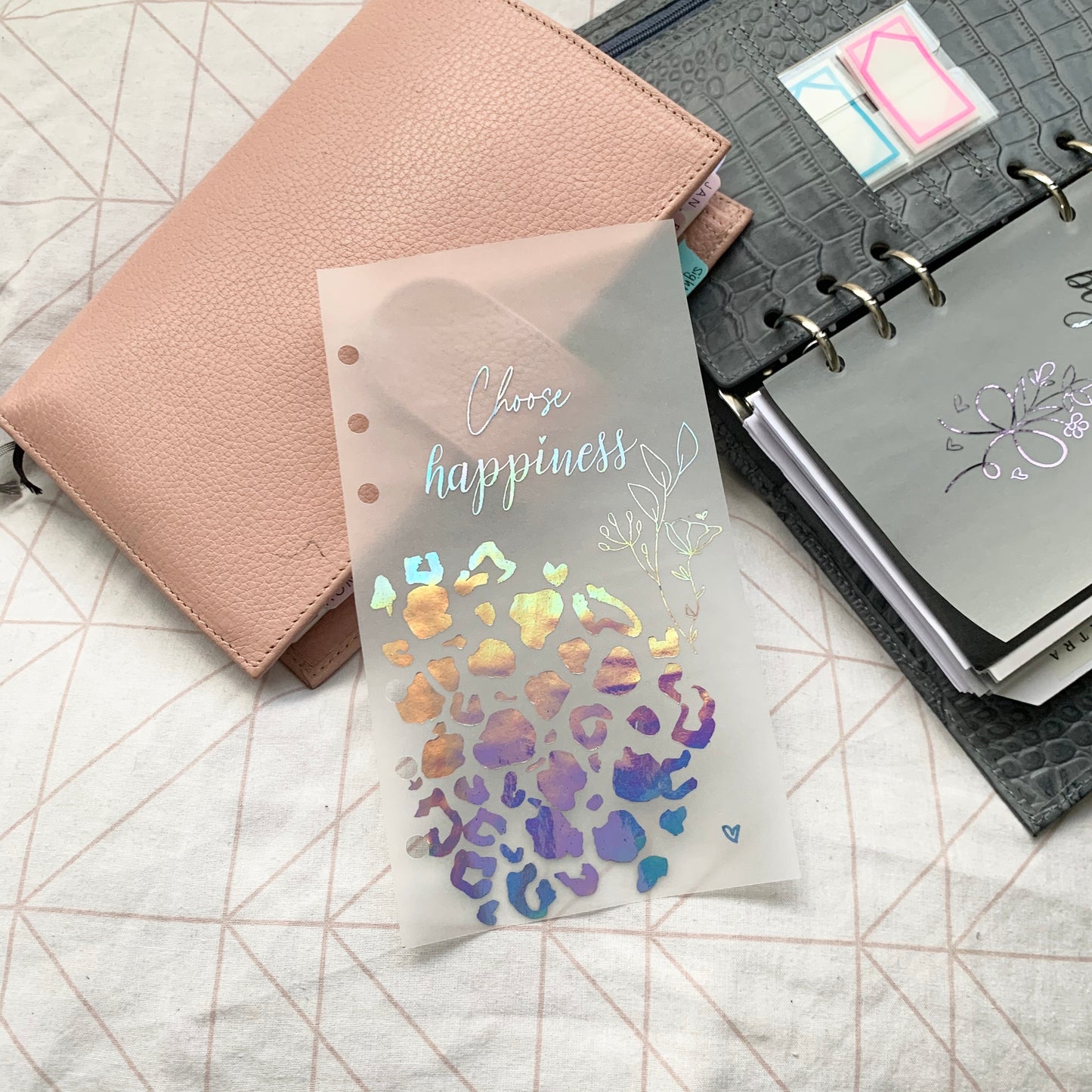 Printed Vellum Planner Dashboards - Choose Happiness leopard X floral design