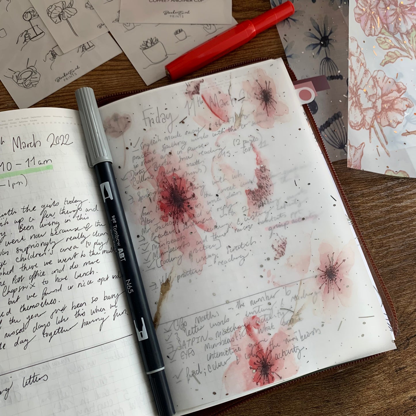 Watercolour Cherry Blossom - Vellum Planner Dashboard - Silver Foil - Sweet Bloom