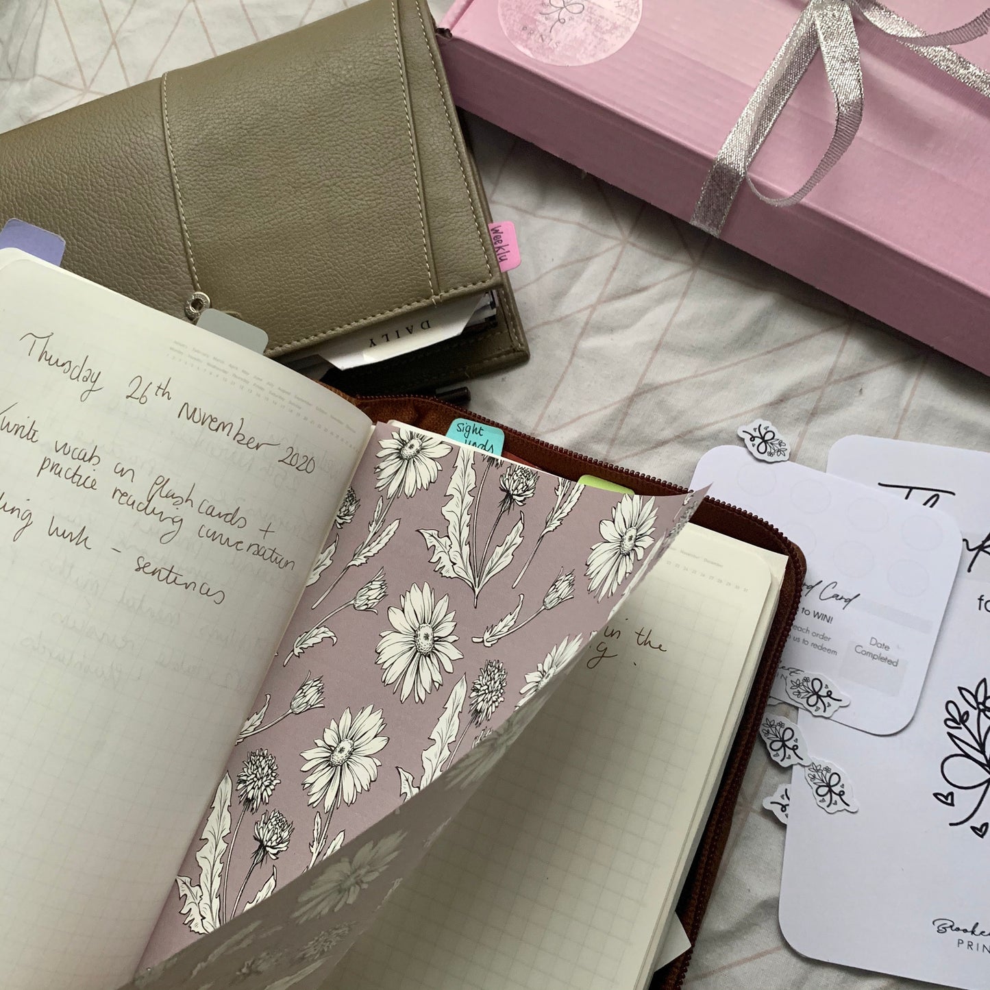Printed Tomoe River Paper Planner Dashboards- Mauve Flora