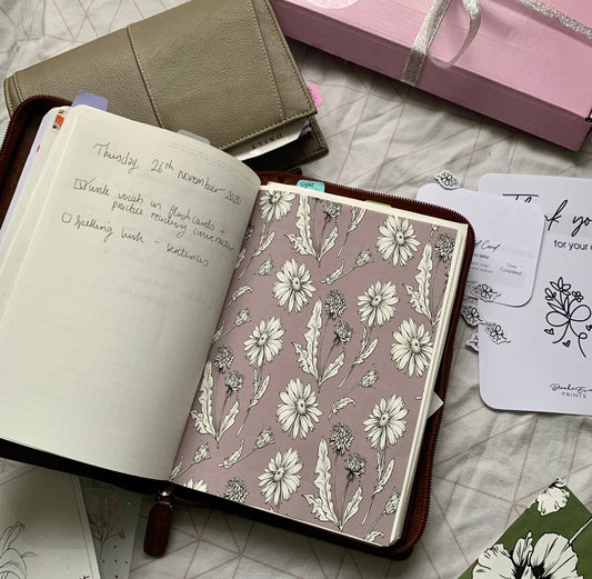 Printed Tomoe River Paper Planner Dashboards- Mauve Flora