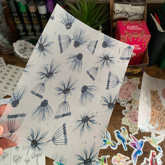 Blue Daisy Florals - Vellum Planner Dashboard - Silver Foil - Inky Blue
