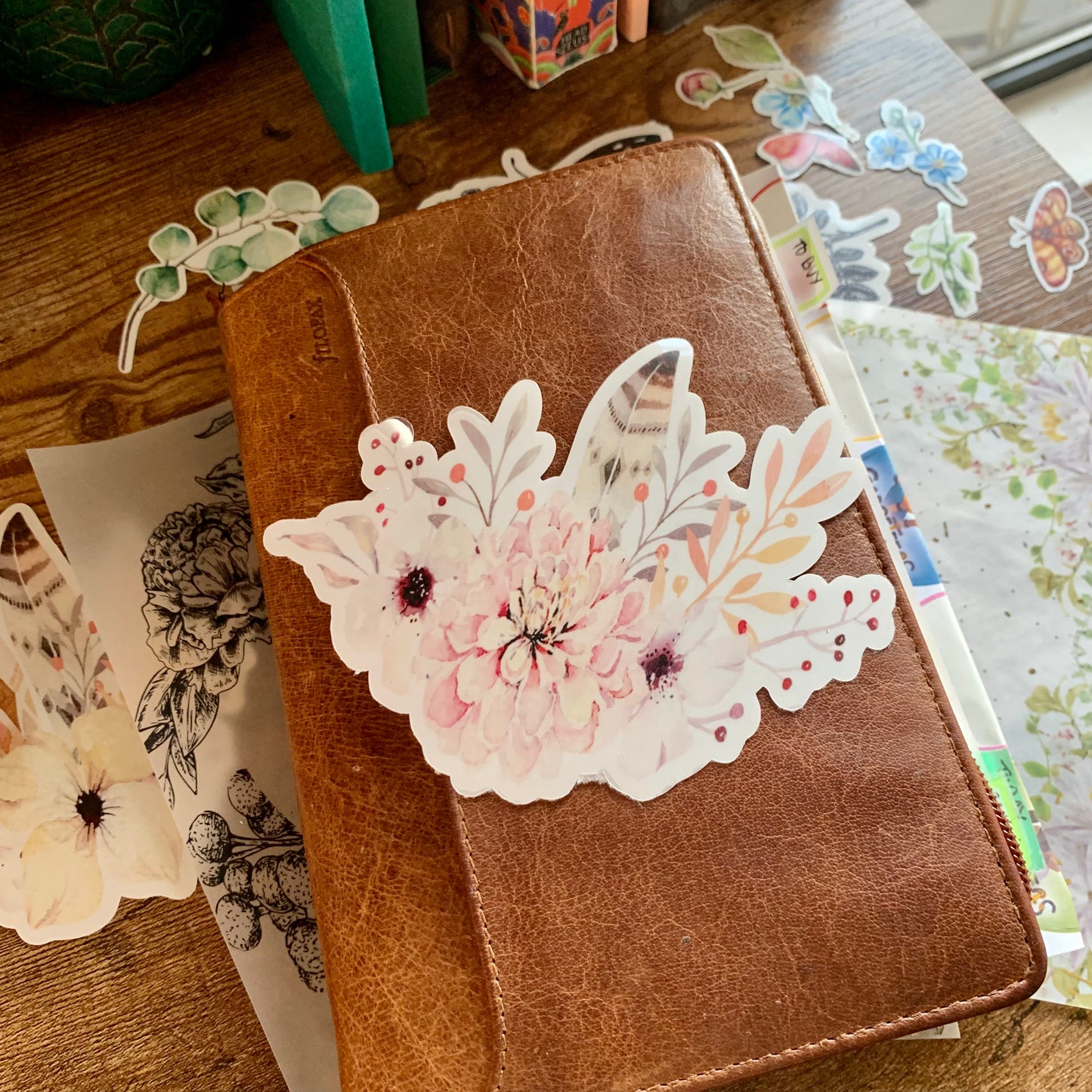 Clear Floral & Feathers Sticker Flake - Set of 2 - Petunia & Shelley