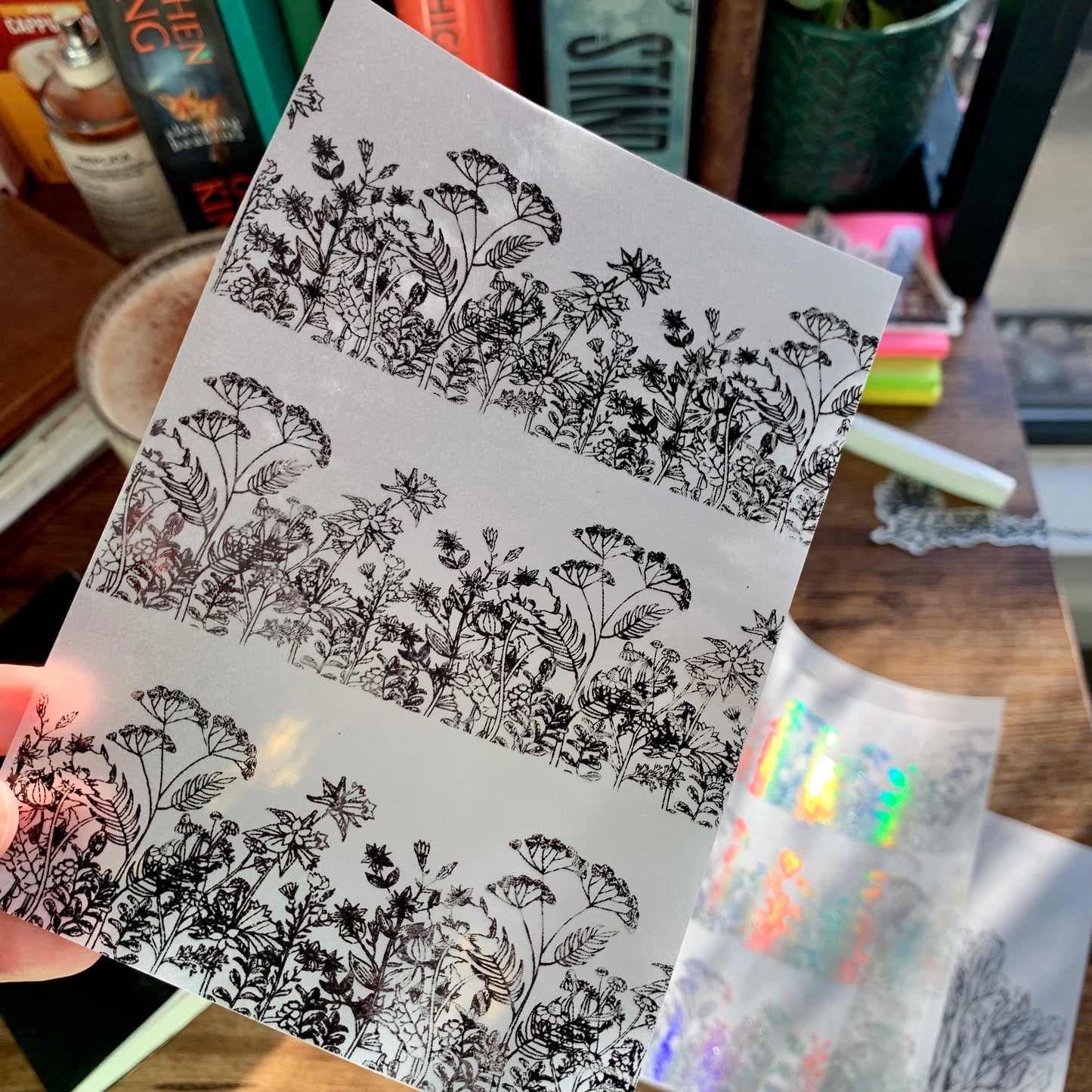 Black Foiled Hand drawn Botanical Floral Patter- Vellum X Acetate Planner Dashboard - Secret Garden
