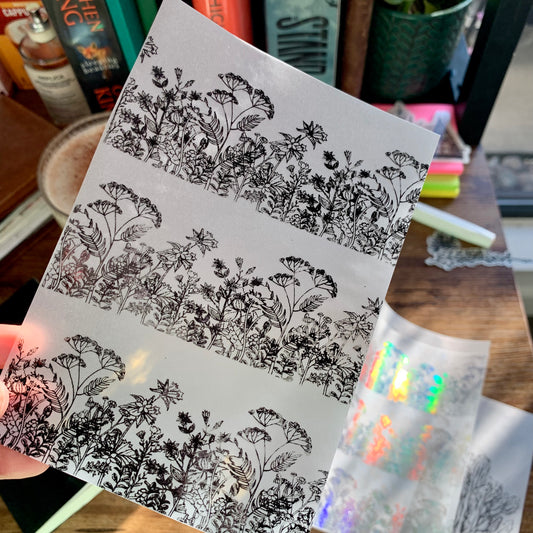 Black Foiled Hand drawn Botanical Floral Patter- Vellum X Acetate Planner Dashboard - Secret Garden