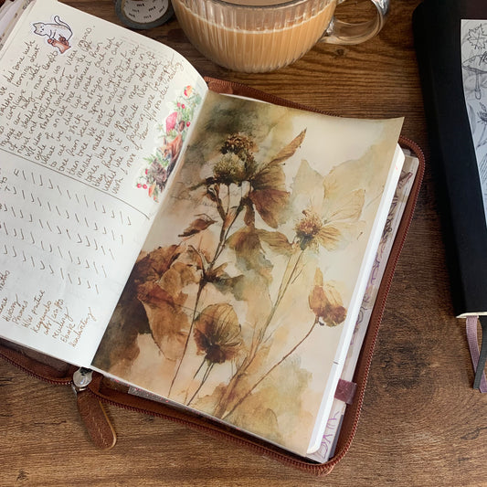 Watercolour Autumn Flowers  - Vellum Planner Dashboard - Dark Leaves 🍂