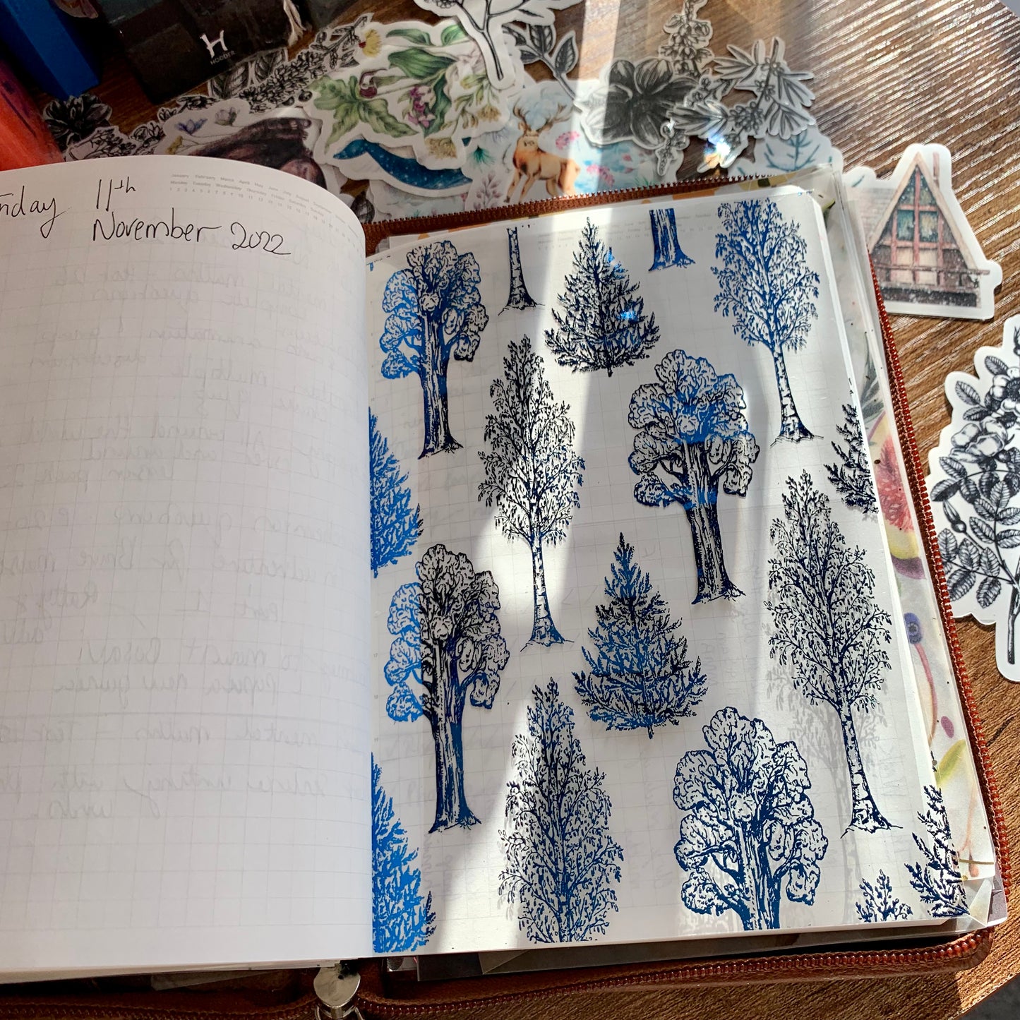 Blue Foiled Hand Drawn Trees Floral Vellum X Acetate Planner Dashboard - After Dark II