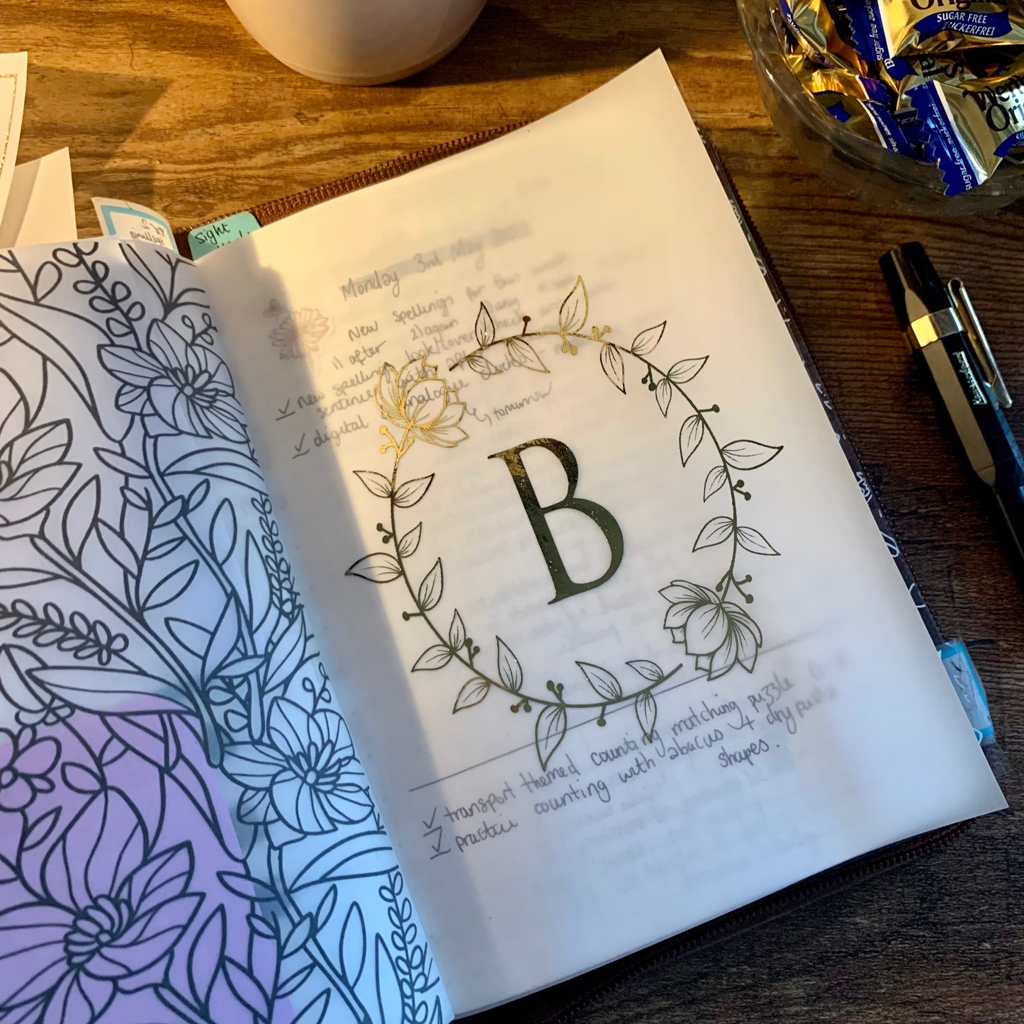 Monogram Gold Foiled Floral Quote Vellum X Acetate Planner Dashboard - Golden Snow Collection