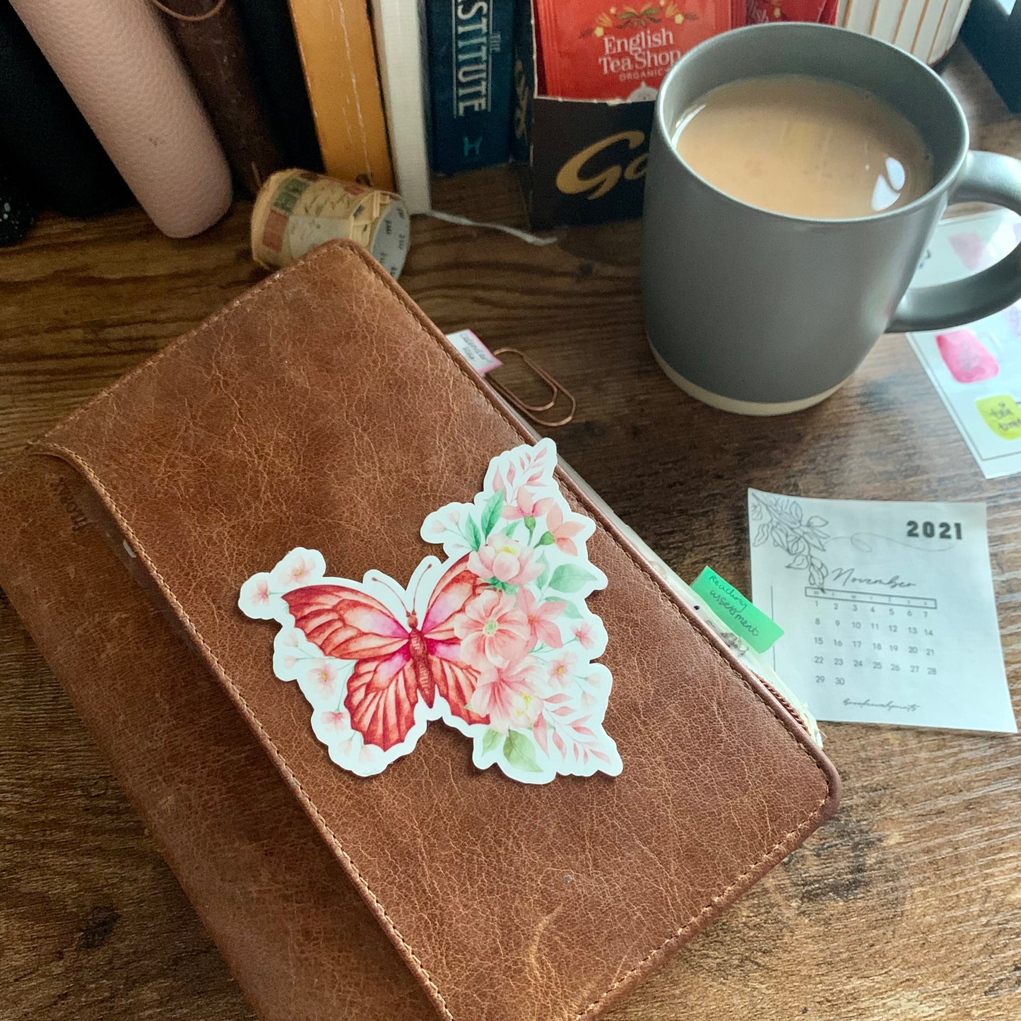 Clear Maroon Butterfly & Flowers Sticker Flake - Apricity Collection