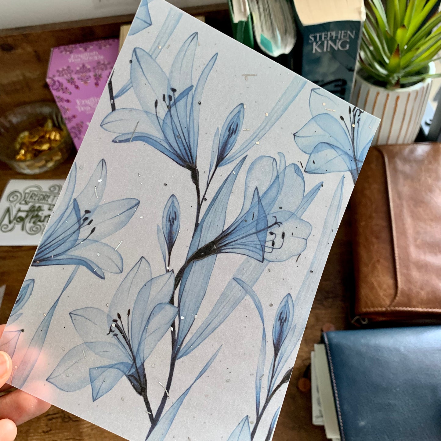 Blue Floral - Vellum Planner Dashboard - Silver Foil - Starling