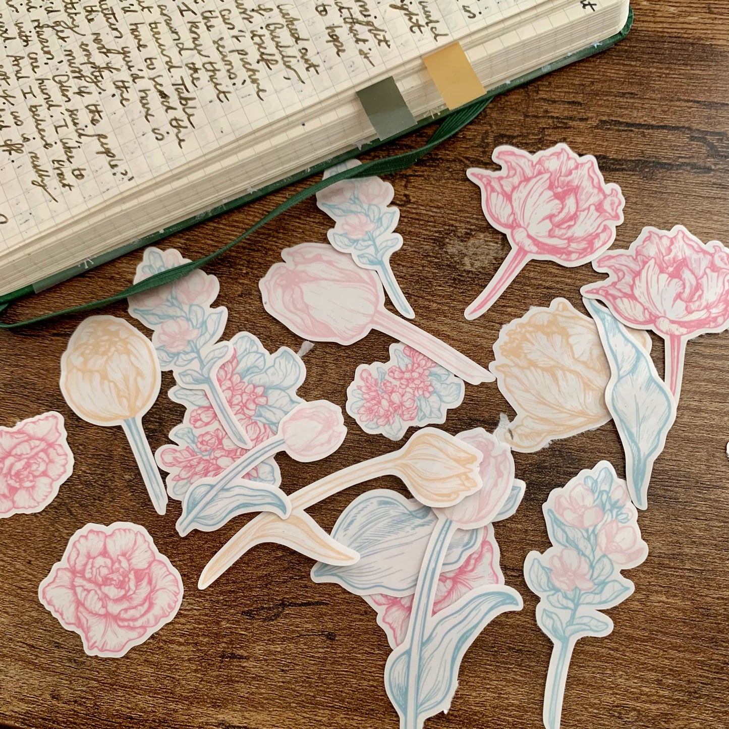 Soft Pastel Floral Spring Flakes- Clear Floral Sticker Flakes - Pack of 19- Escape the ordinary