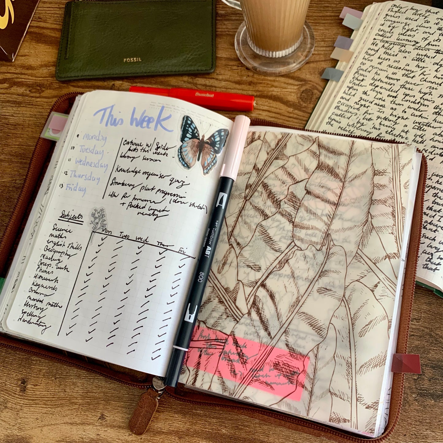 Watercolour Brown Leaves Pattern - Vellum Planner Dashboard - Clarity
