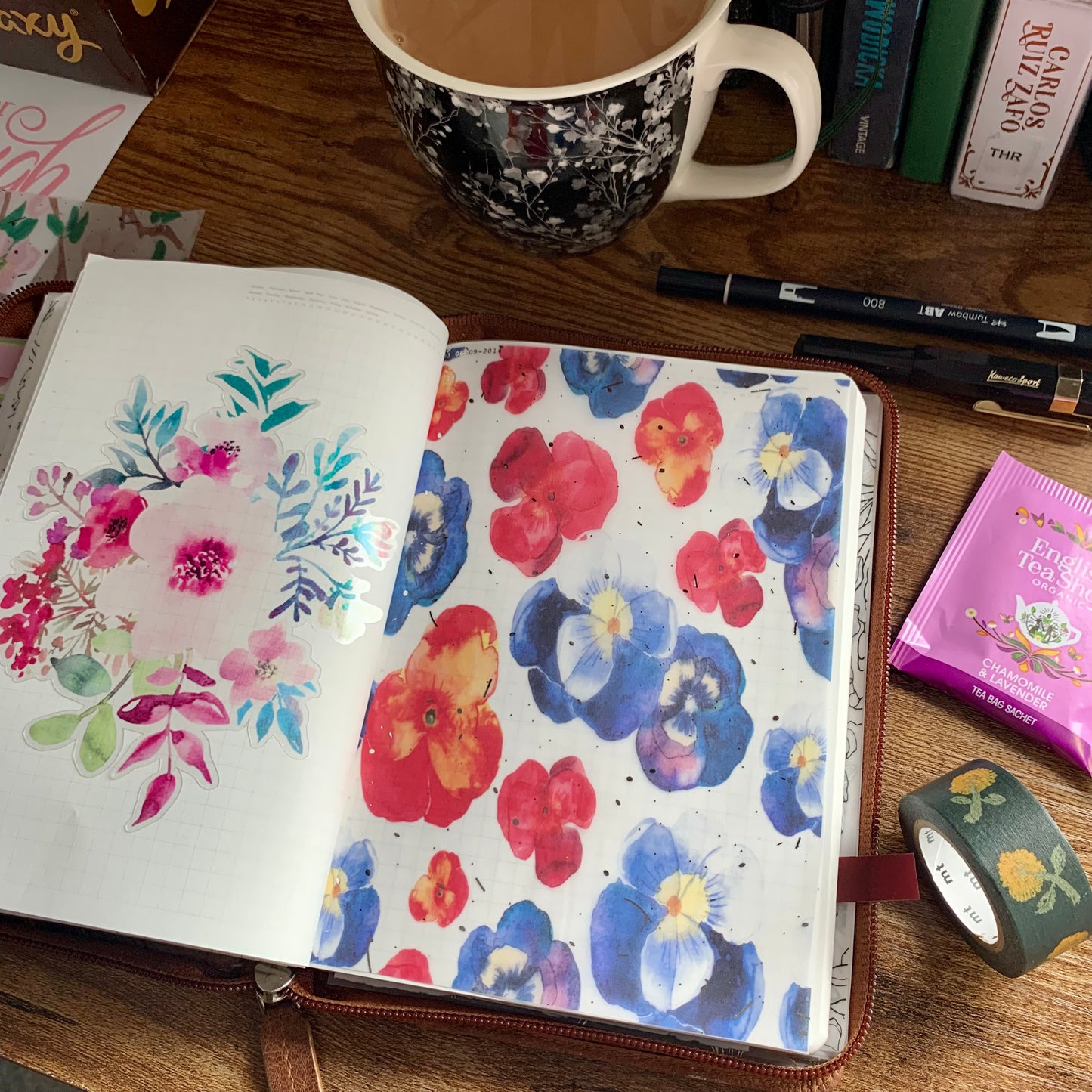 Red & Yellow Watercolour Florals with Silver Foil - Vellum Planner Dashboard - Summer Sun