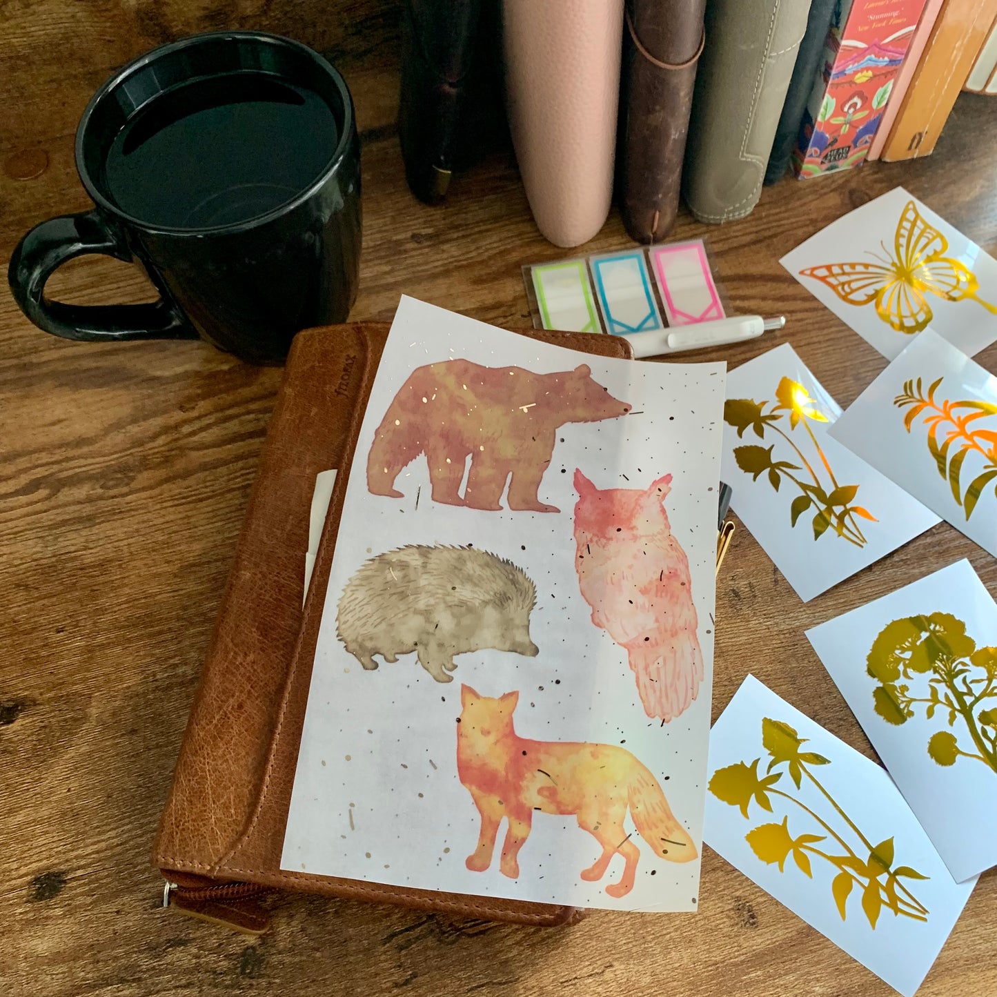 Foiled Rose Gold Vellum Watercolour Forest Animals Planner Dashboard - Forest Meeting