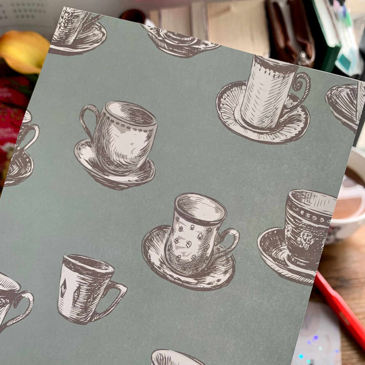 Vintage Tea Cup Sketches on Green Planner Dashboard - Afternoon Tea
