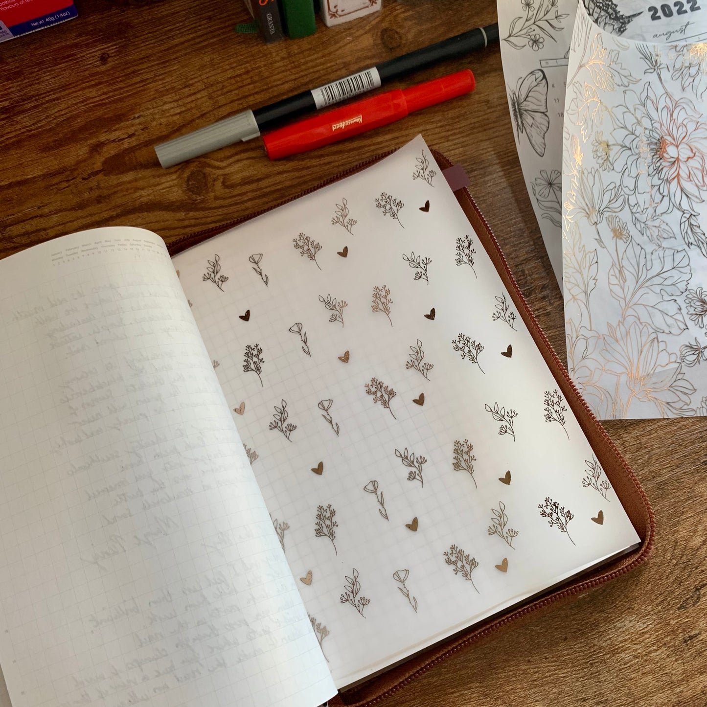 Rose Gold Botanical Floral with Hearts Vellum X Acetate Planner Dashboard - Botanical Floral