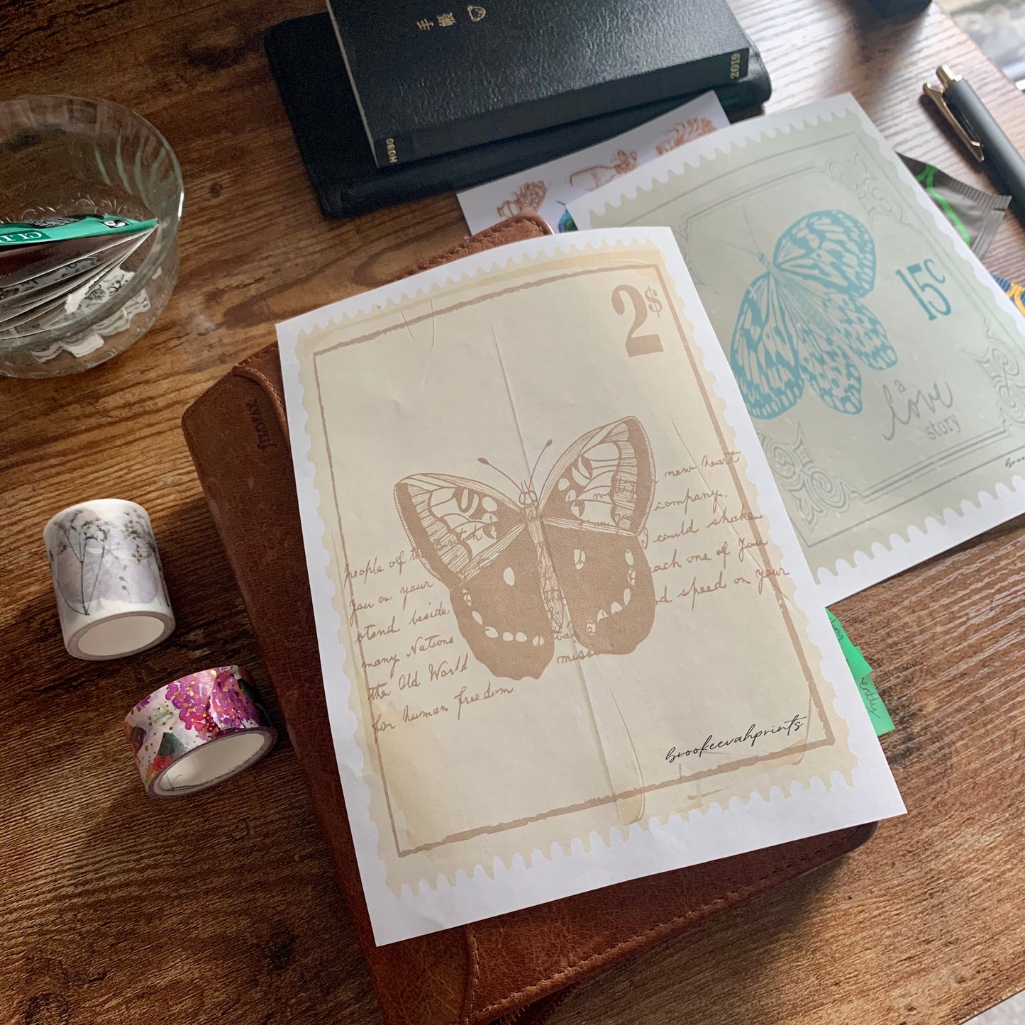 Vintage Butterfly Stamp v1 - Tomoe River Paper Planner Dashboards- Notebook Journal Scrapbook paper