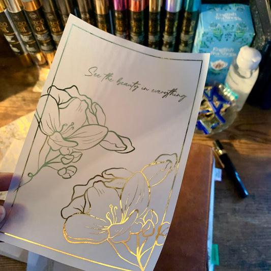 See the Beauty in Everything Gold Foiled Floral Quote Vellum X Acetate Planner Dashboard - Golden Snow Collection