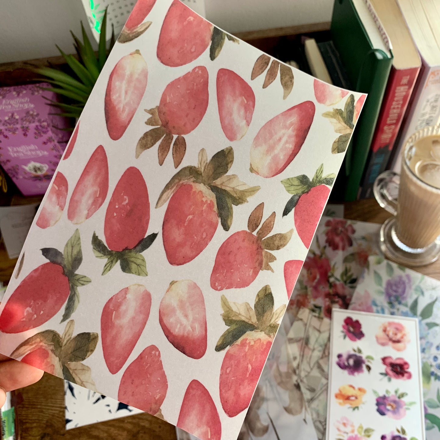 Watercolour Strawberry Pattern - Vellum Planner Dashboard - Strawberry Shortcake