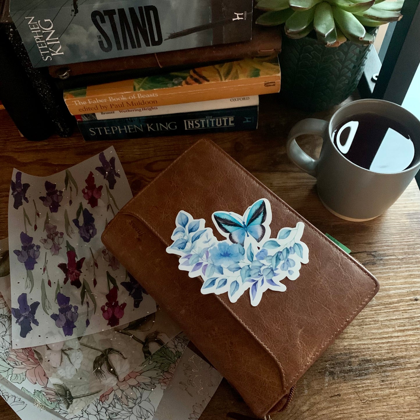 Clear Turquoise Butterfly & Flowers Sticker Flake - Floral Bliss Collection