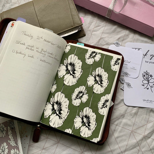 Printed Tomoe River Paper Planner Dashboards- Floral Forest Green