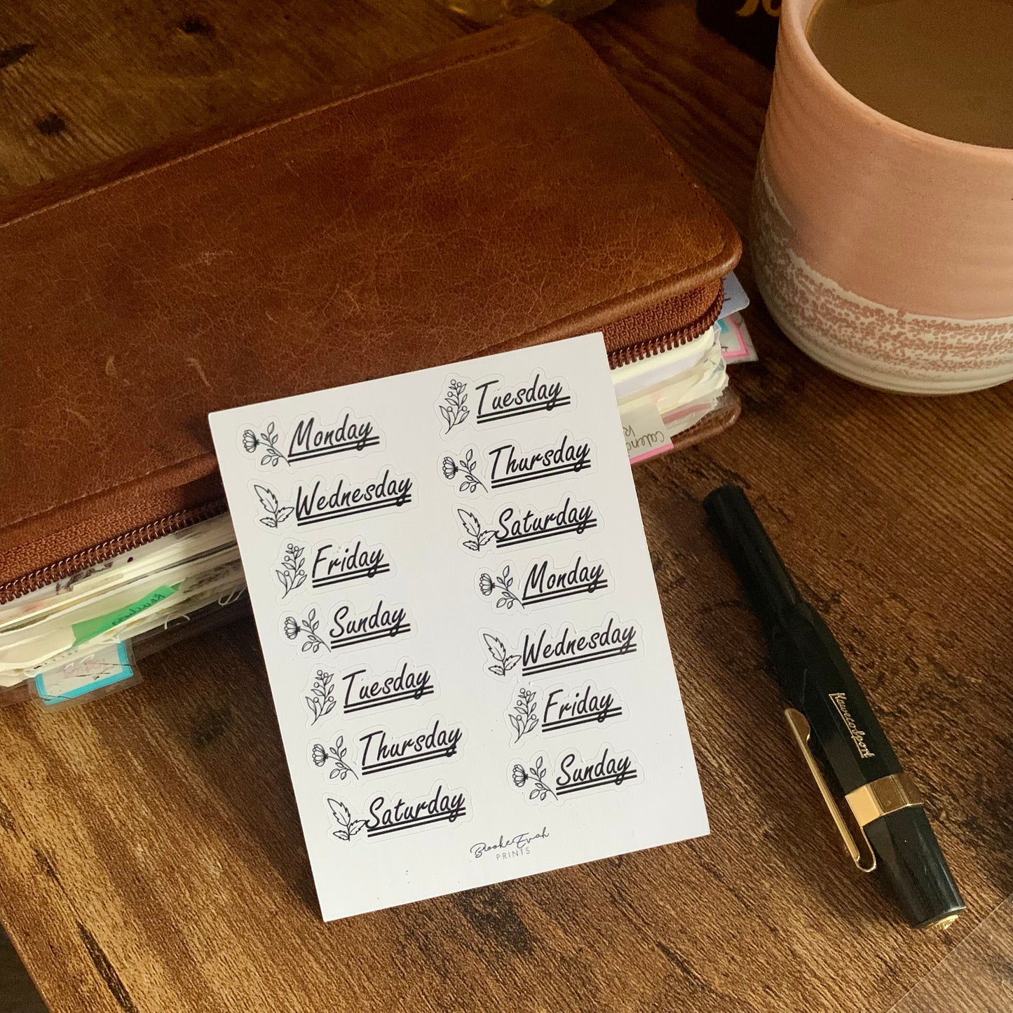 Hand drawn Botanical Days of the Week Stickers - Underlined