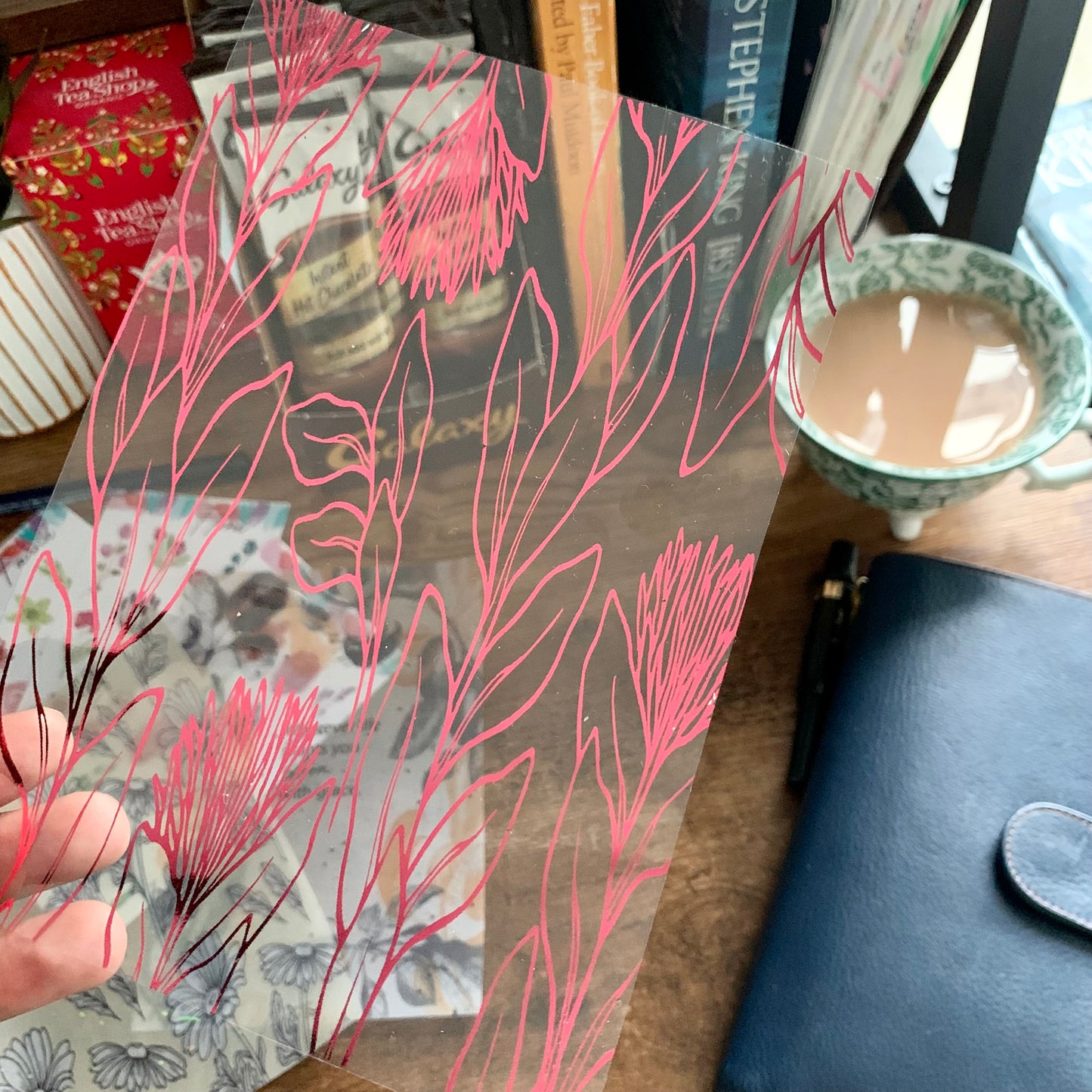 Pink Foiled Rhodiola Plant Vellum X Acetate Planner Dashboard- Spring Parlour Collection