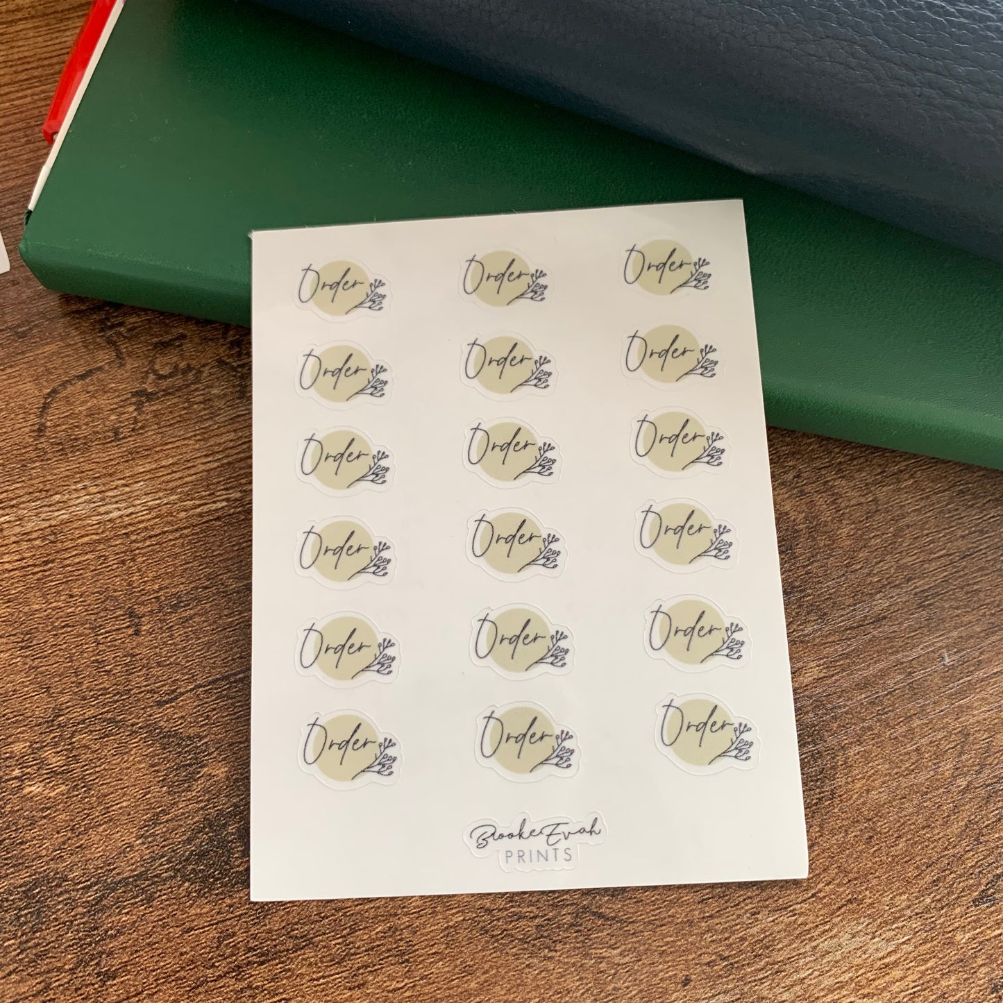 Transparent Script Stickers with Olive Green Accent