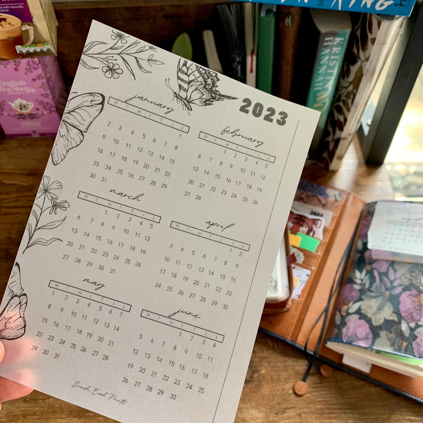 Printed Vellum X Acetate Planner Dashboards - 2023 Jan- June Calendar -Peekaboo Butterfly