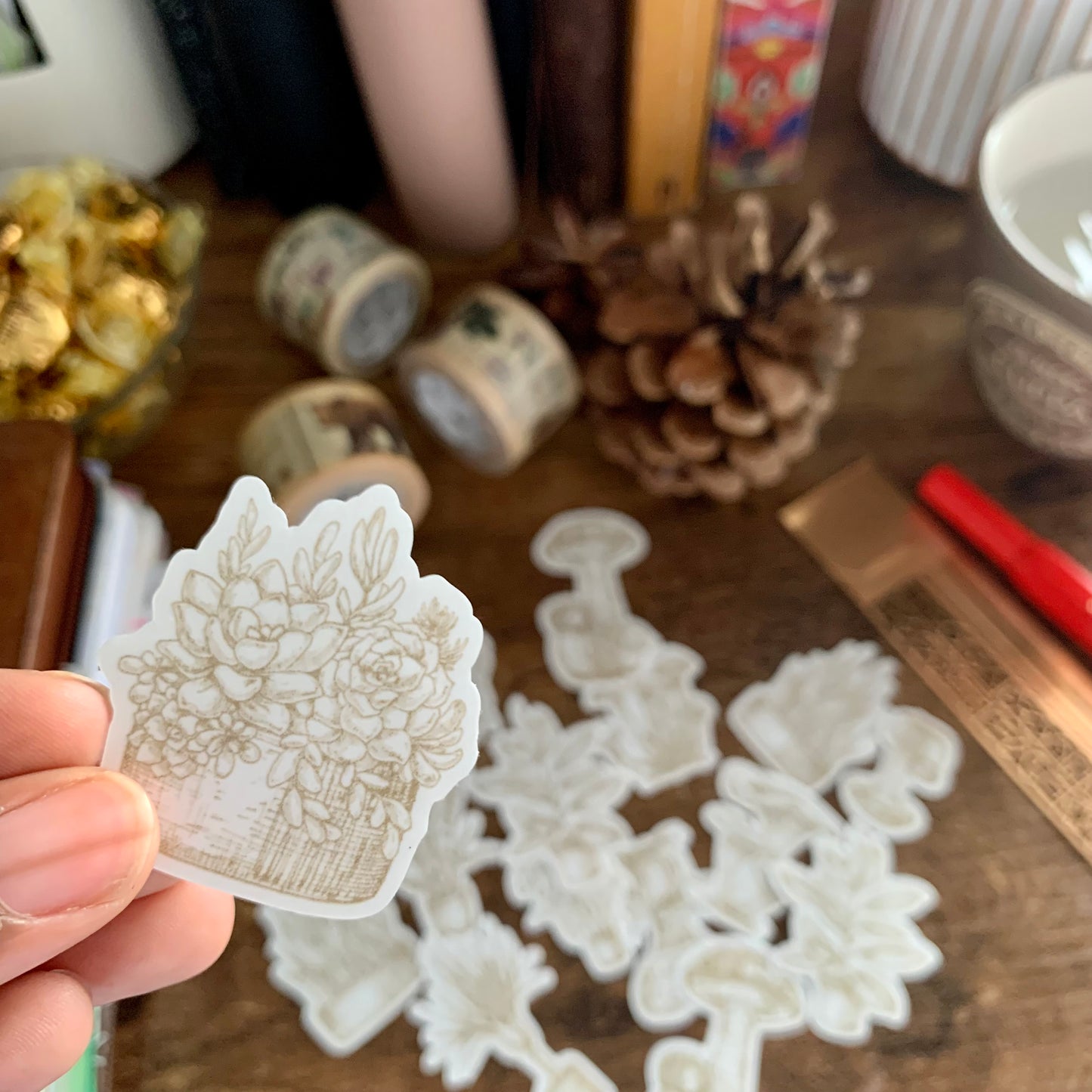 Mushroom & Plants Sticker Flakes - Pack of 16